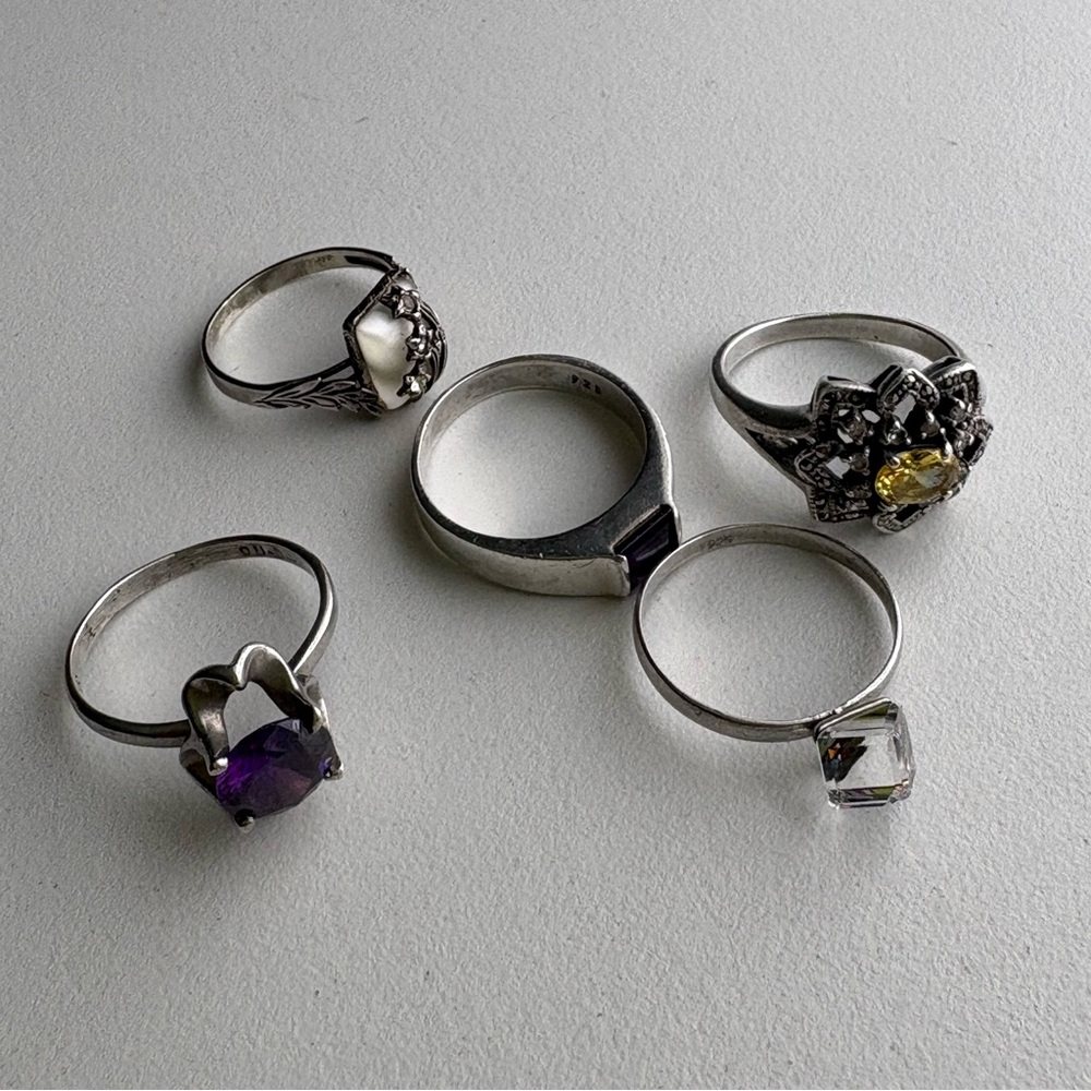5 vintage sterling silver 925 ring bundle citrine amethyst mop crystal - Picture 4 of 15